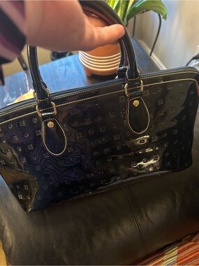 Arcadia Black Patent Embossed Dome Satchel